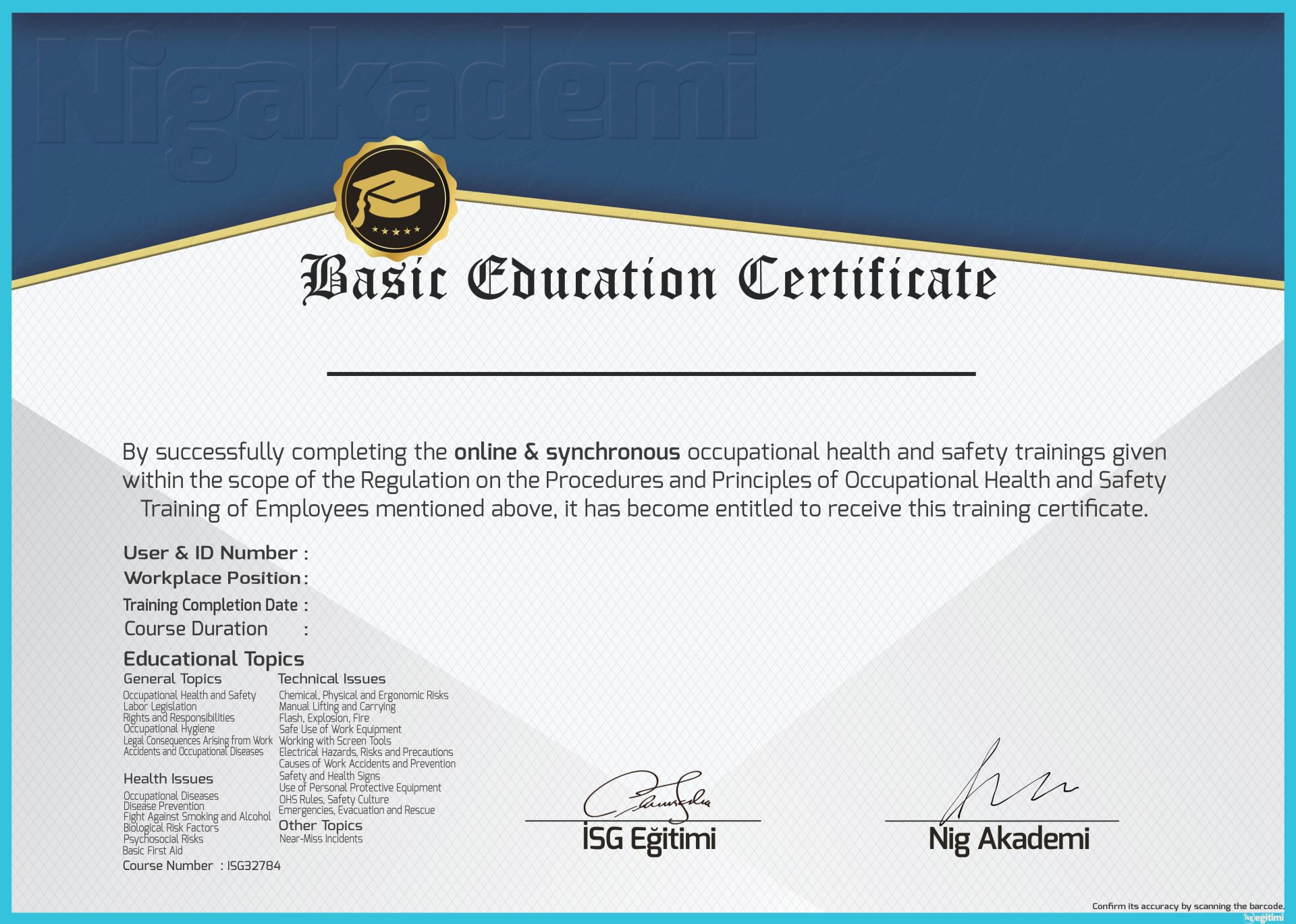 Health and Safety Hazardous Class Certifikates